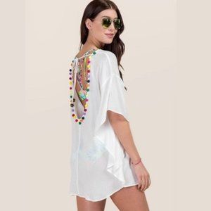 Francesca's Rainbow Pom Pom Swim Cover-Up S